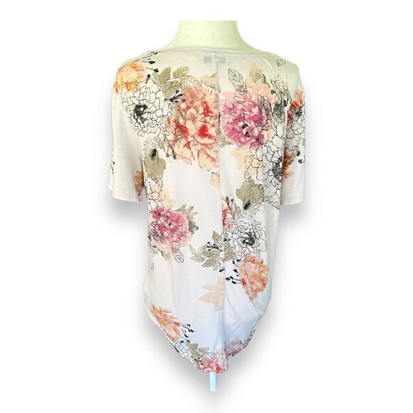 Aritzia Babaton Floral Top T-shirt Tee Peach Cream Brown Scoop Neck Size Medium - Picture 3 of 10